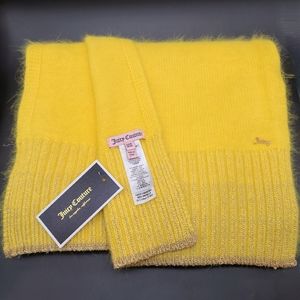 NEW Juicy Couture Yellow Angora Blend Scarf With Gold Metallic Trim & Logo